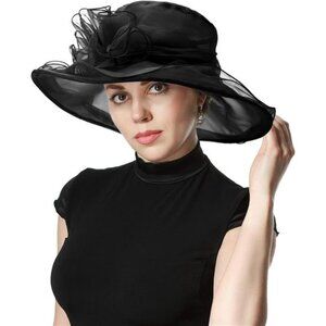 Women Organza Hats Cocktail Tea Party Black